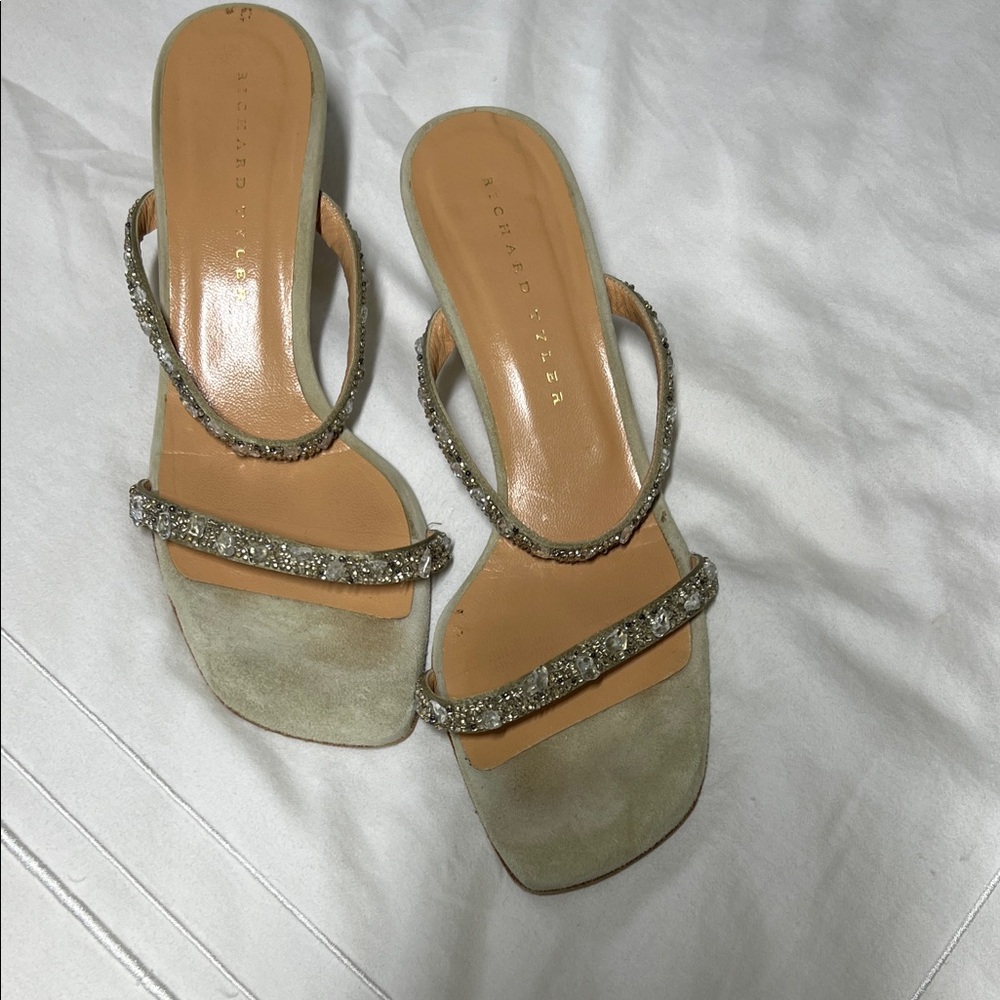Richard Tyler Glittering Sandals in Light Pistachio with Jeweled Straps